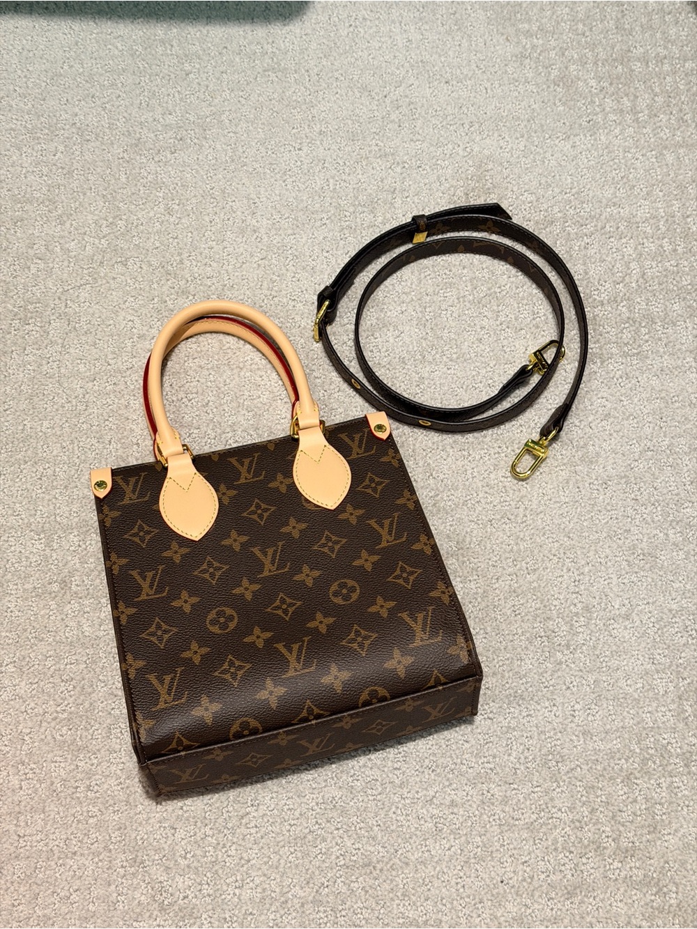 Monogram Brown Mini Tote with Natural Leather Handles